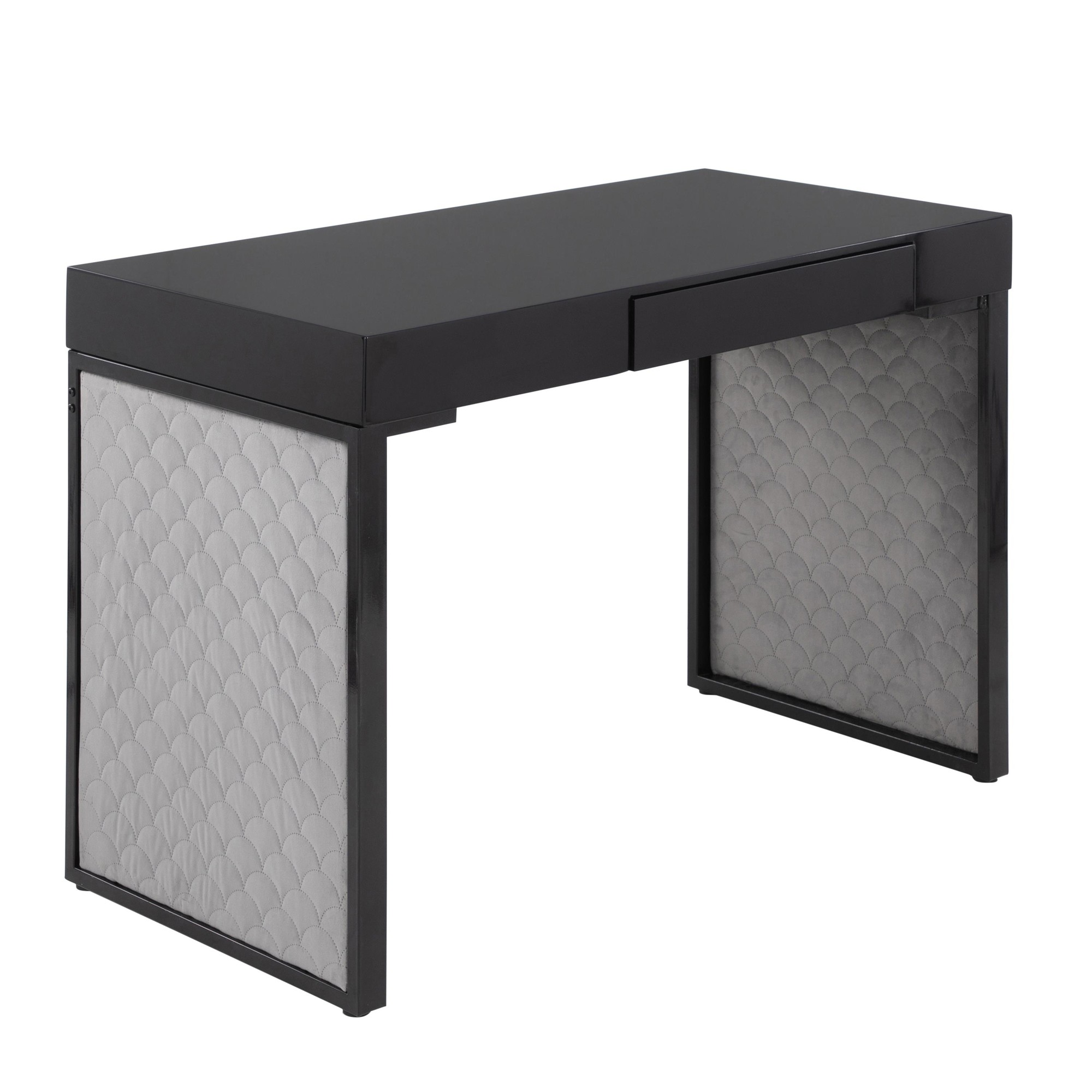 Drift Contemporary Black Upholstered Desk with Silver Velvet 4 Drift Contemporary Black Upholstered Desk with Silver Velvet - Image 4