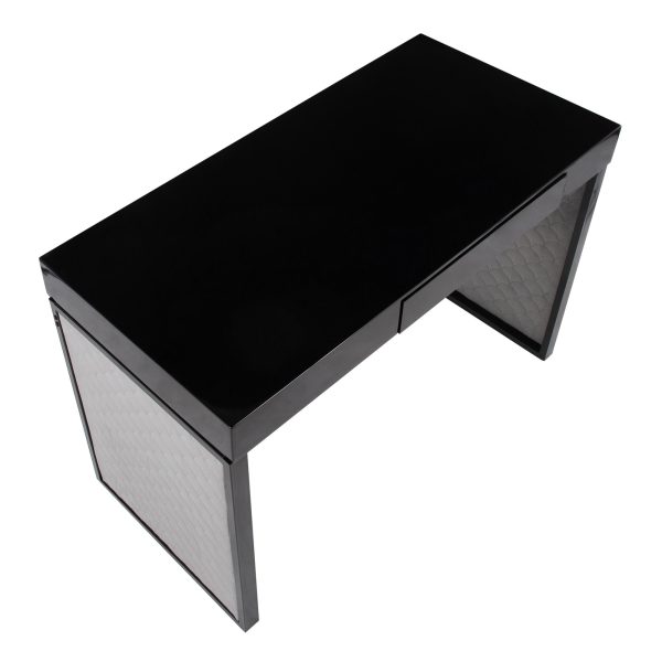 Drift Contemporary Black Upholstered Desk with Silver Velvet 8