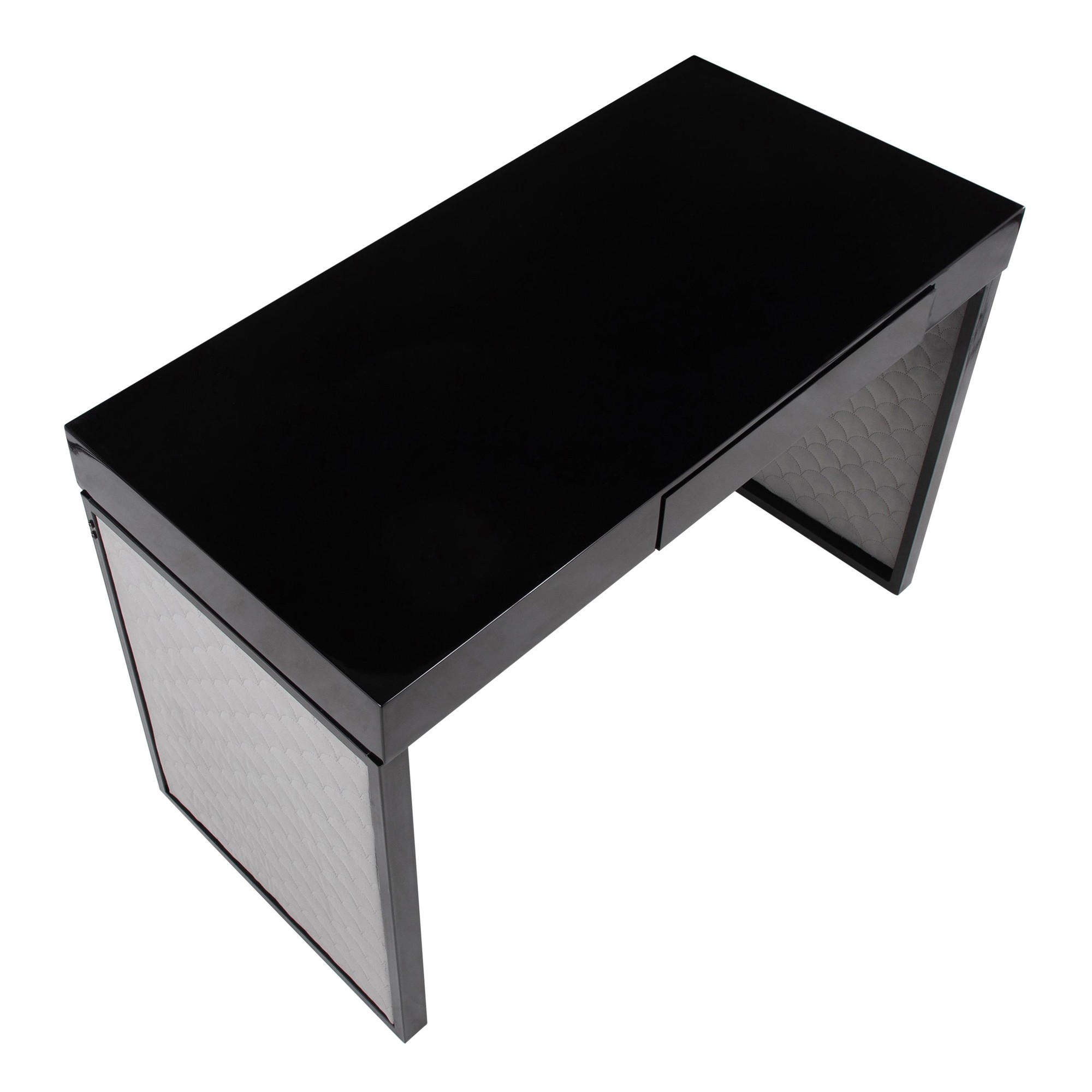 Drift Contemporary Black Upholstered Desk with Silver Velvet 9 Drift Contemporary Black Upholstered Desk with Silver Velvet - Image 9