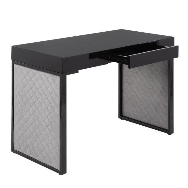 Drift Contemporary Black Upholstered Desk with Silver Velvet 9