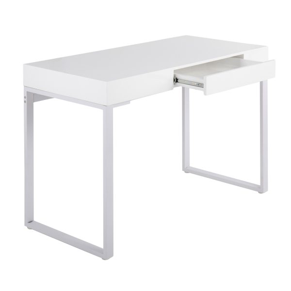 Drift Contemporary White Steel and Wood Desk with Drawer 12