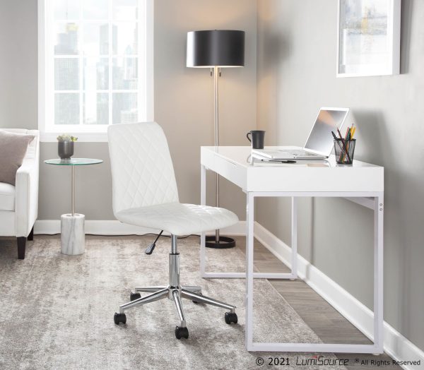 Drift Contemporary White Steel and Wood Desk with Drawer 4