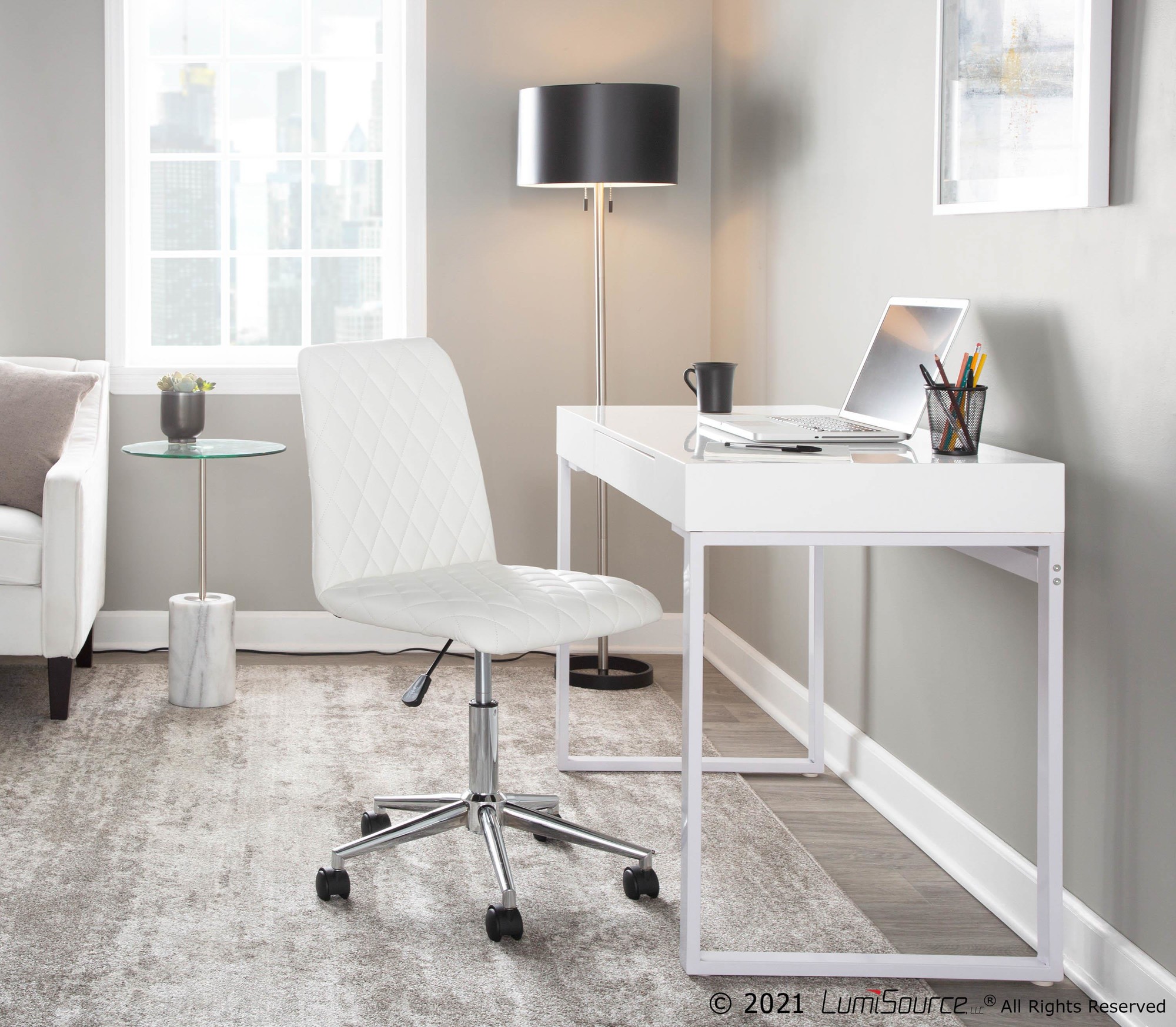 Drift Contemporary White Steel and Wood Desk with Drawer 5 Drift Contemporary White Steel and Wood Desk with Drawer - Image 5