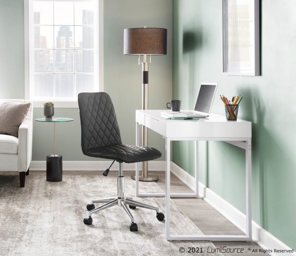 Drift Contemporary White Steel and Wood Desk with Drawer