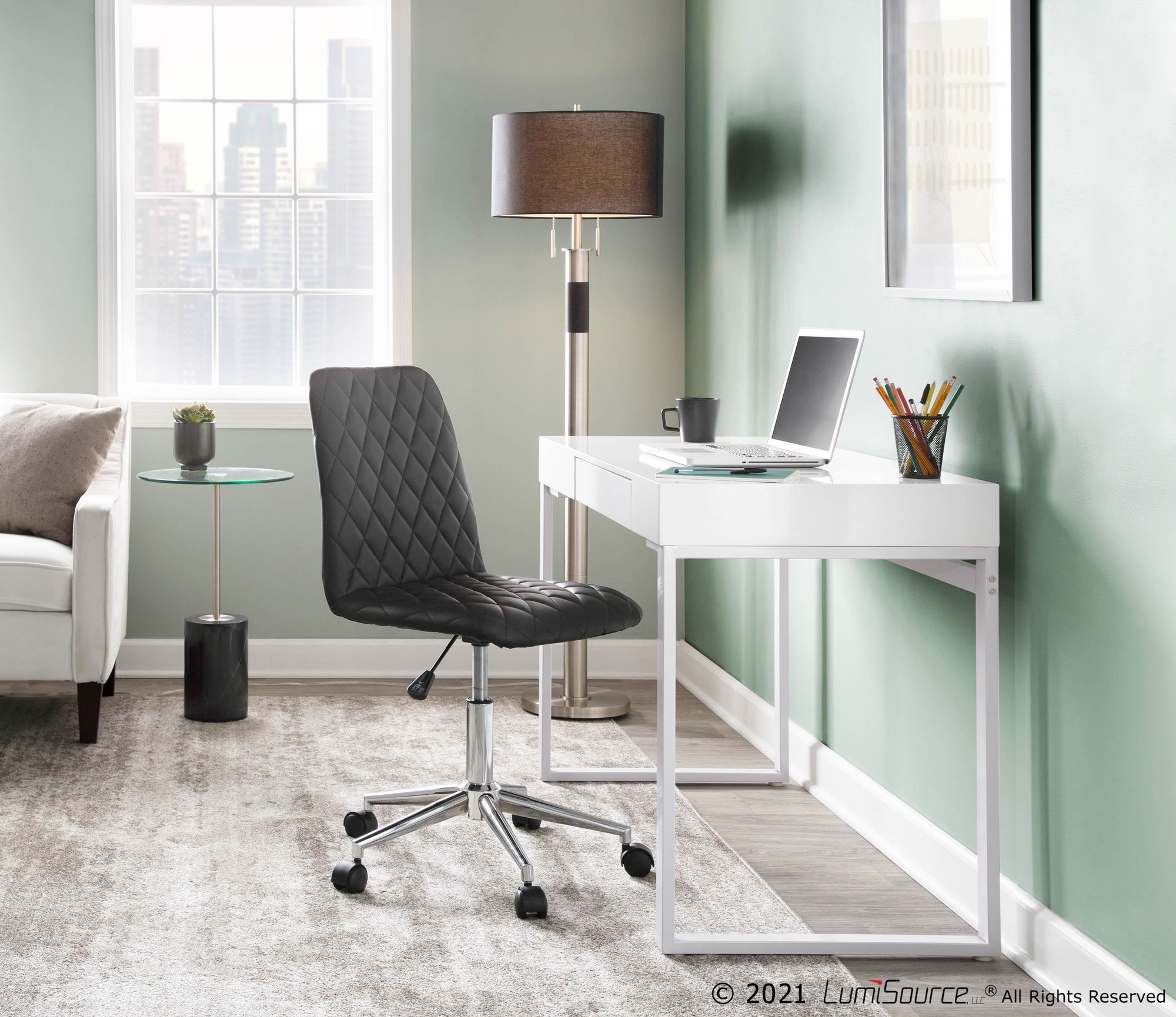 Drift Contemporary White Steel and Wood Desk with Drawer 1 Drift Contemporary White Steel and Wood Desk with Drawer