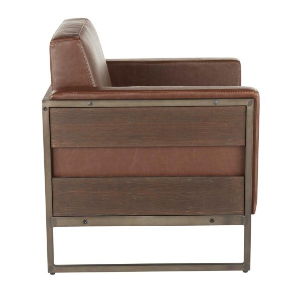 Drift Industrial Brown Faux Leather Lounge Chair Antique Metal Espresso Wood 1