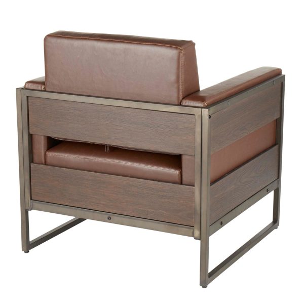 Drift Industrial Brown Faux Leather Lounge Chair Antique Metal Espresso Wood 2