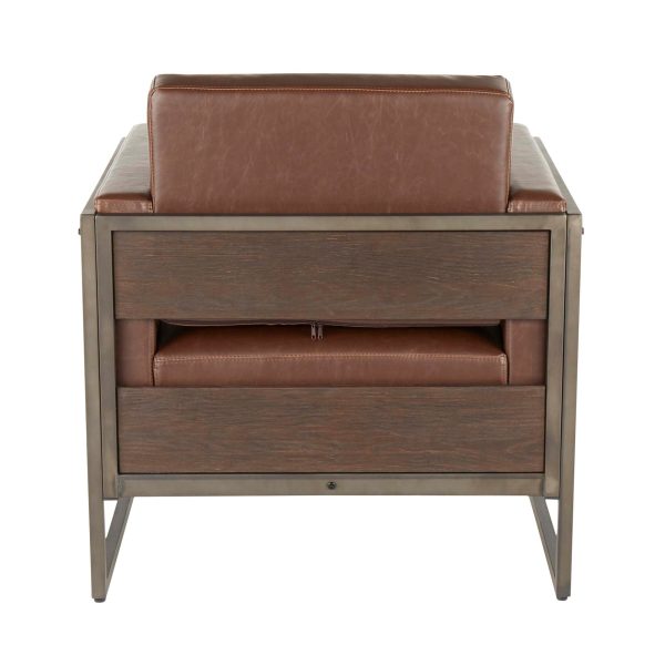Drift Industrial Brown Faux Leather Lounge Chair Antique Metal Espresso Wood 3