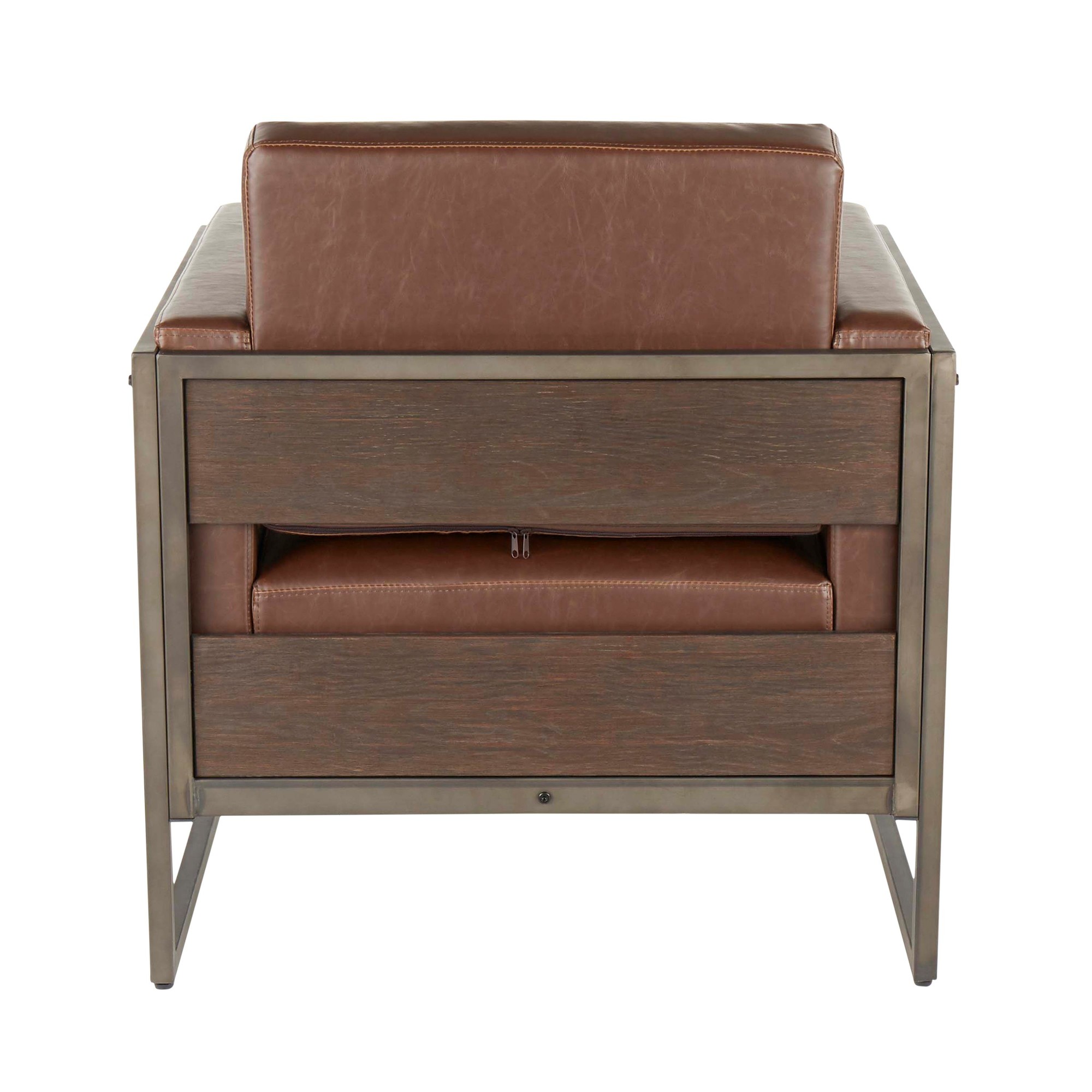 Drift Industrial Brown Faux Leather Lounge Chair Antique Metal Espresso Wood 4 Drift Industrial Brown Faux Leather Lounge Chair Antique Metal Espresso Wood - Image 4