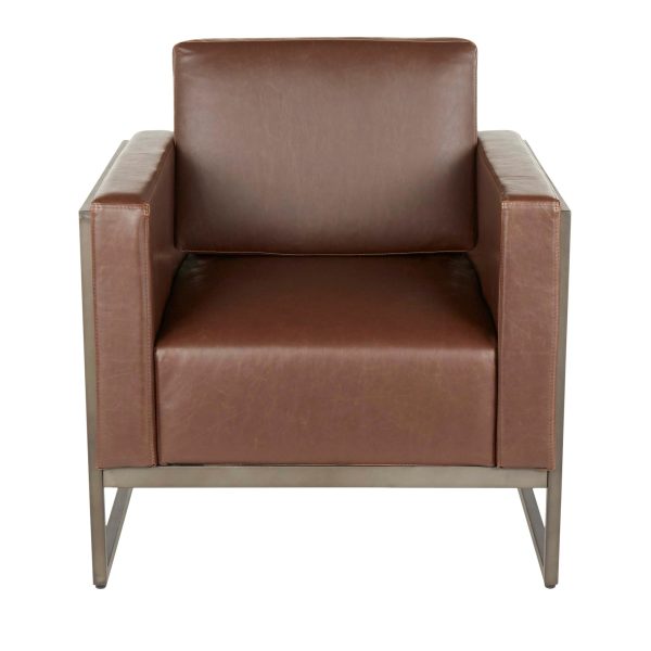 Drift Industrial Brown Faux Leather Lounge Chair Antique Metal Espresso Wood 4