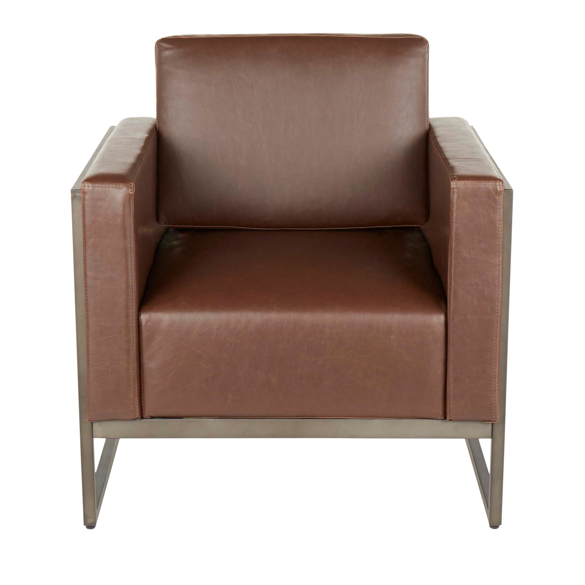 Drift Industrial Brown Faux Leather Lounge Chair Antique Metal Espresso Wood 5 Drift Industrial Brown Faux Leather Lounge Chair Antique Metal Espresso Wood - Image 5