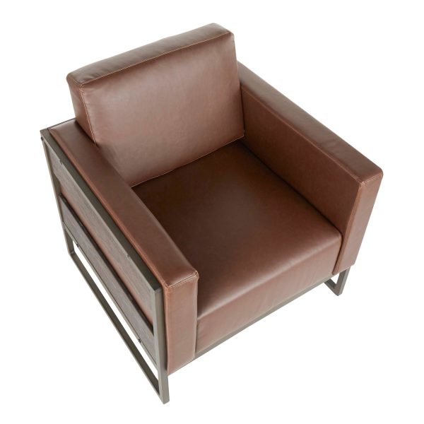 Drift Industrial Brown Faux Leather Lounge Chair Antique Metal Espresso Wood 5