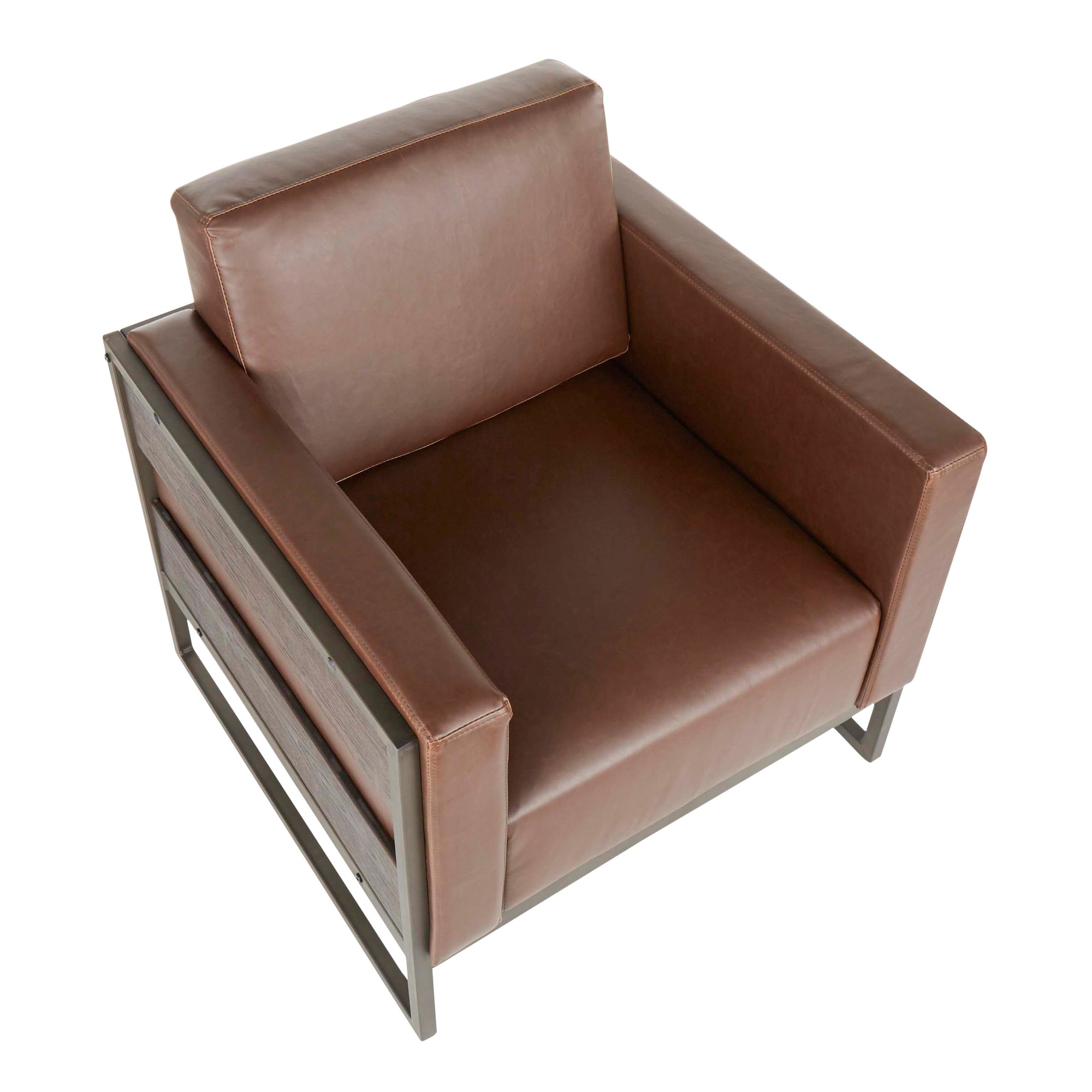 Drift Industrial Brown Faux Leather Lounge Chair Antique Metal Espresso Wood 6 Drift Industrial Brown Faux Leather Lounge Chair Antique Metal Espresso Wood - Image 6