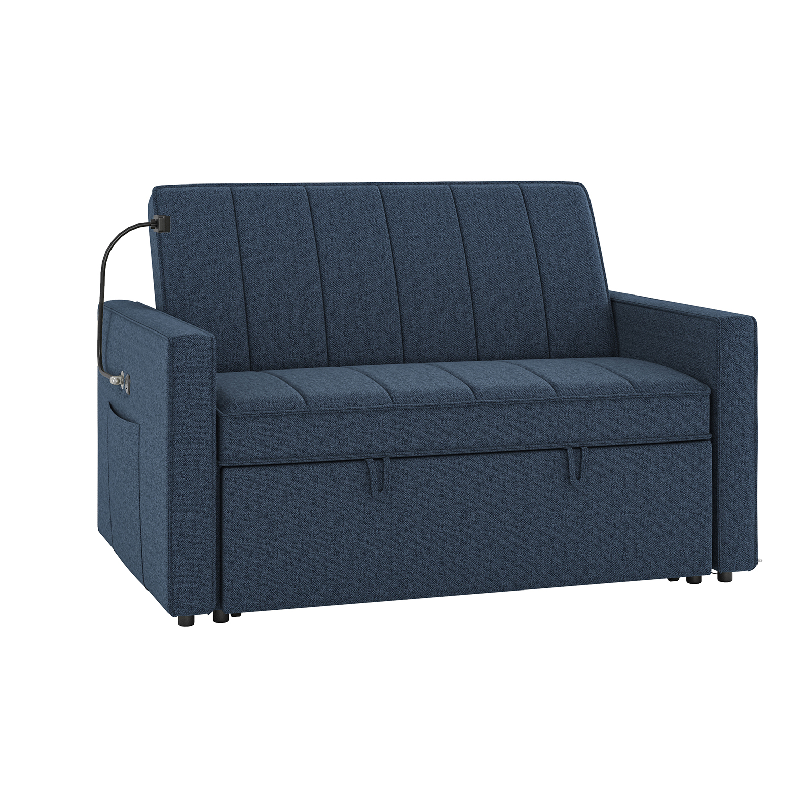 Duane Navy Linen Look Fabric Pull Out Sleeper Sofa 2 Duane Navy Linen Look Fabric Pull Out Sleeper Sofa - Image 2
