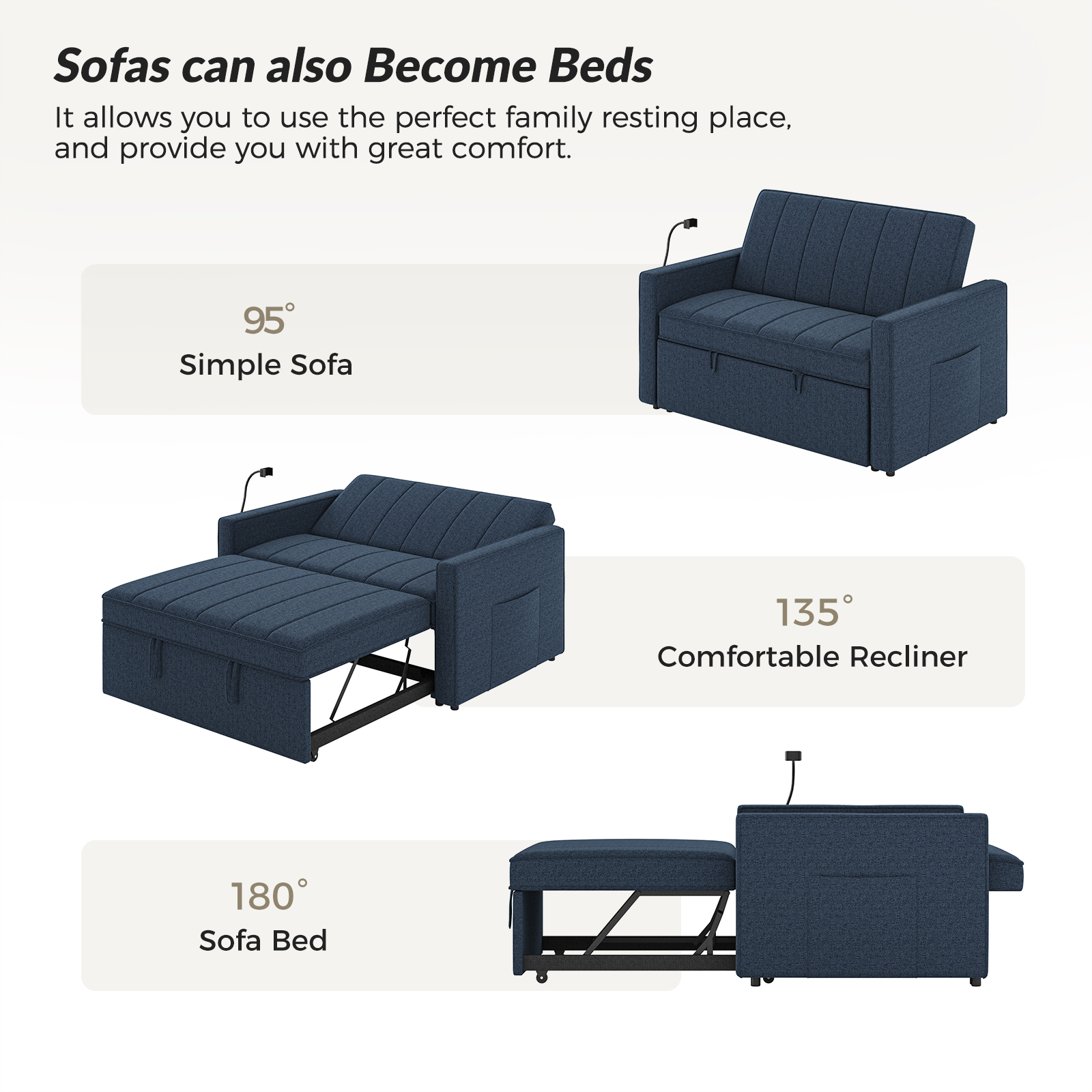 Duane Navy Linen Look Fabric Pull Out Sleeper Sofa 4 Duane Navy Linen Look Fabric Pull Out Sleeper Sofa - Image 4