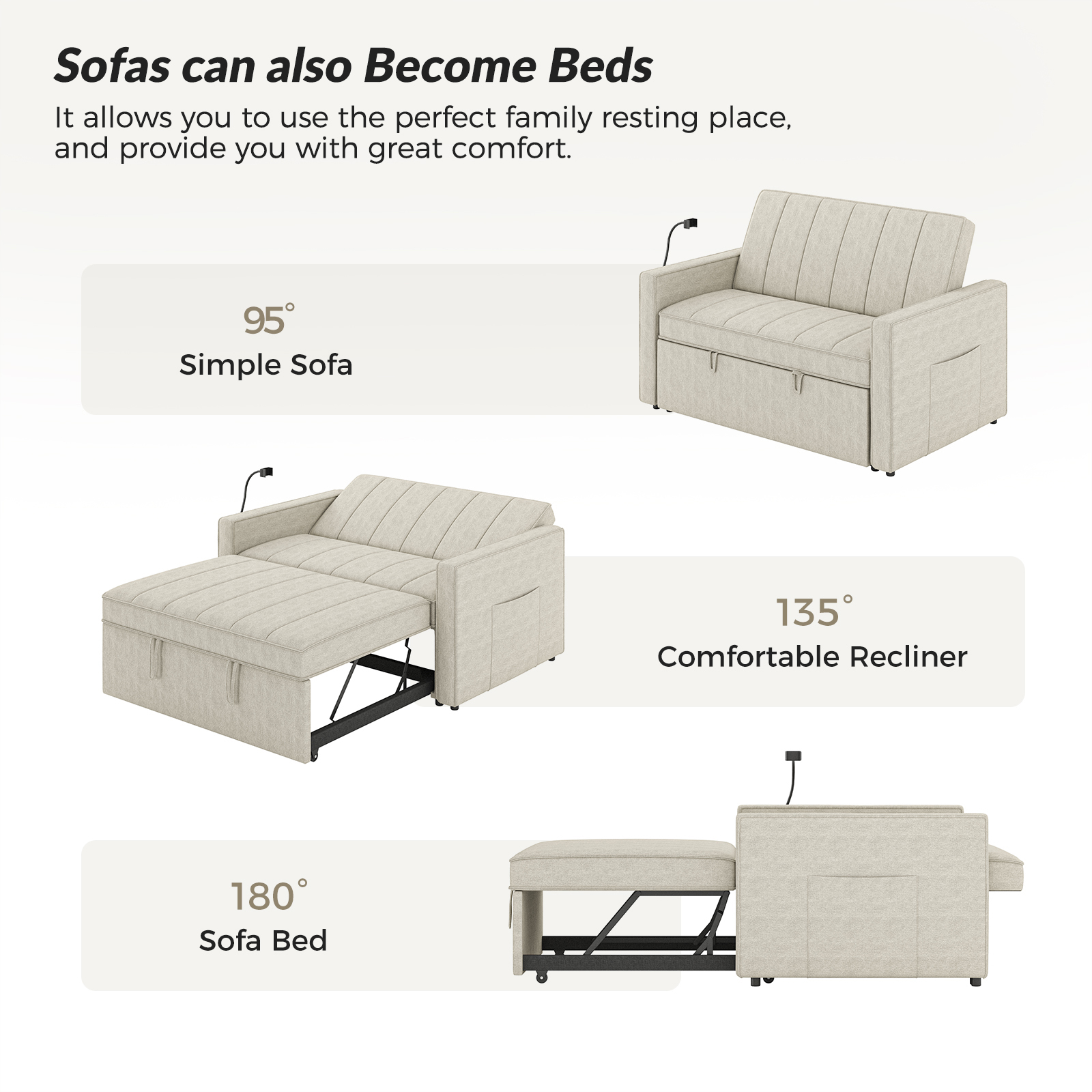 Duane Oatmeal Linen Look Fabric Pull-Out Sleeper Sofa 4 Duane Oatmeal Linen Look Fabric Pull-Out Sleeper Sofa - Image 4