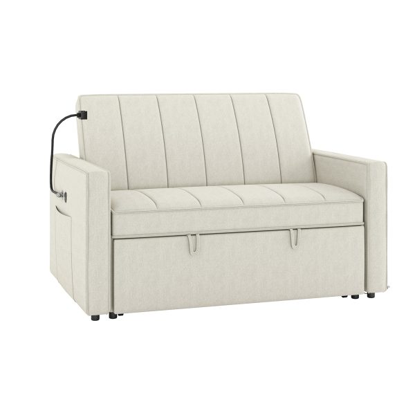 Duane White Linen Look Fabric Pull Out Sleeper Sofa 1
