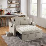 Duane White Linen Look Fabric Pull-Out Sleeper Sofa 8 Duane White Linen Look Fabric Pull-Out Sleeper Sofa