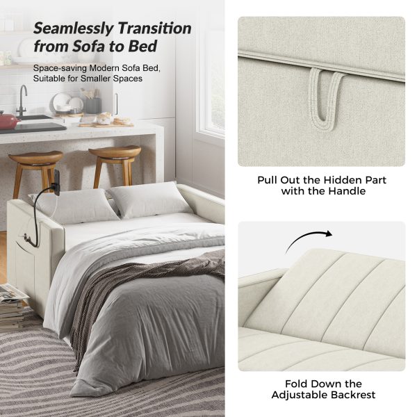 Duane White Linen Look Fabric Pull Out Sleeper Sofa 4