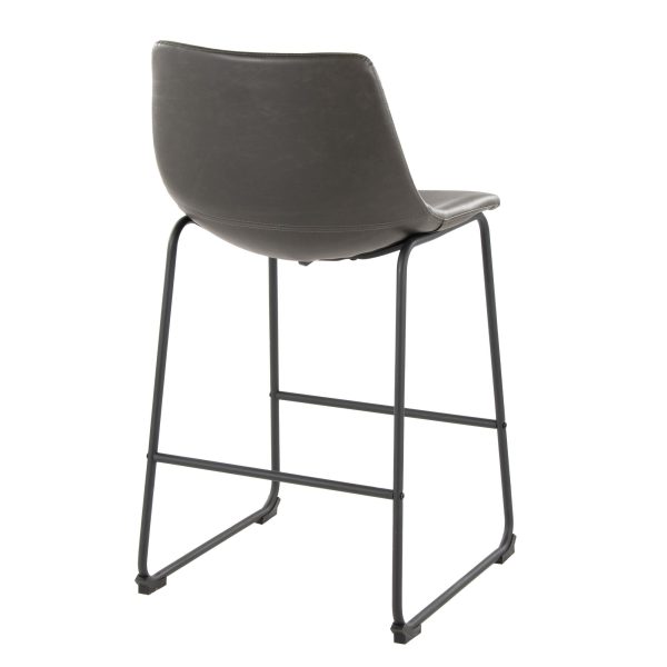 Duke 26 Inch Black Metal Grey Faux Leather Counter Stool 2