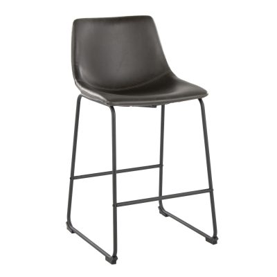 Duke 26 Inch Black Metal Grey Faux Leather Counter Stool