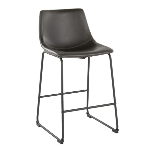 Duke 26 Inch Black Metal Grey Faux Leather Counter Stool