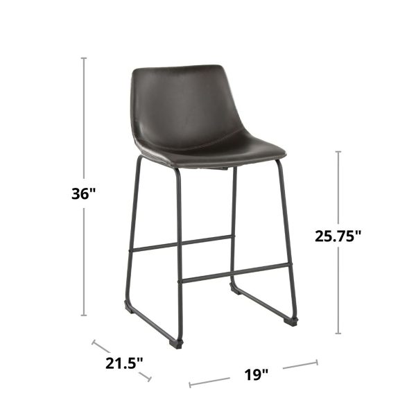 Duke 26 Inch Black Metal Grey Faux Leather Counter Stool 7