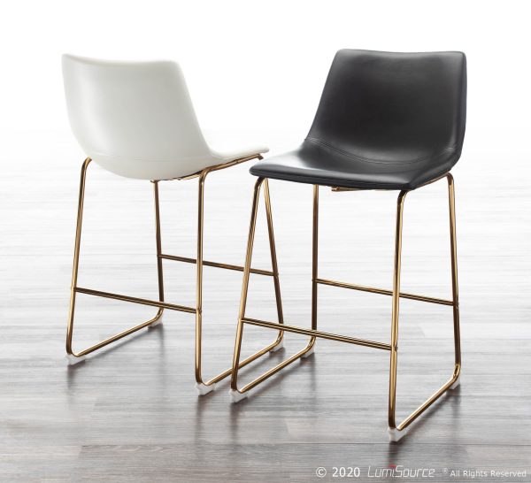 Duke Gold Metal Black Faux Leather Contemporary Counter Stools Set of 2 1