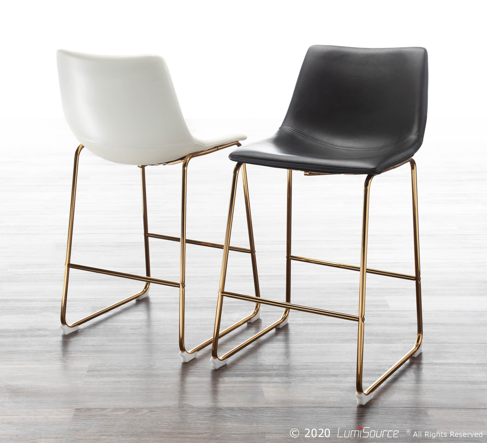 Duke Gold Metal Black Faux Leather Contemporary Counter Stools (Set of 2) 2 Duke Gold Metal Black Faux Leather Contemporary Counter Stools (Set of 2) - Image 2