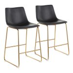 Duke Gold Metal Black Faux Leather Contemporary Counter Stools (Set of 2)