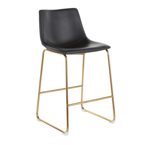 Duke Gold Metal Black Faux Leather Contemporary Counter Stools Set of 2 3