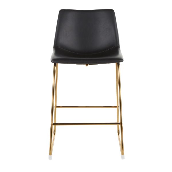 Duke Gold Metal Black Faux Leather Contemporary Counter Stools Set of 2 7