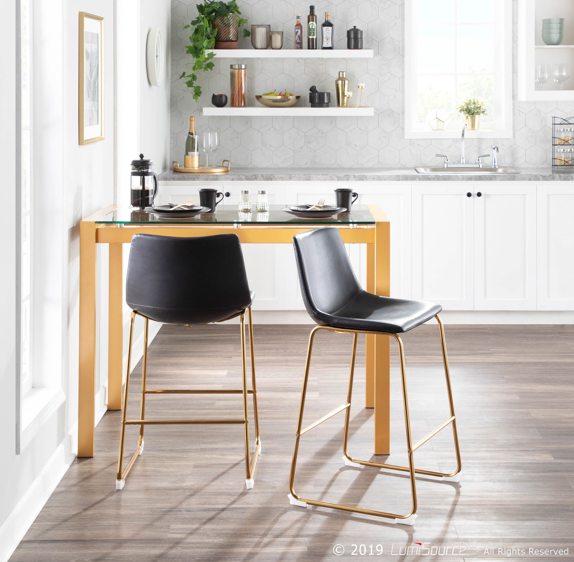 Duke Gold Metal Black Faux Leather Contemporary Counter Stools (Set of 2) 1 Duke Gold Metal Black Faux Leather Contemporary Counter Stools (Set of 2)