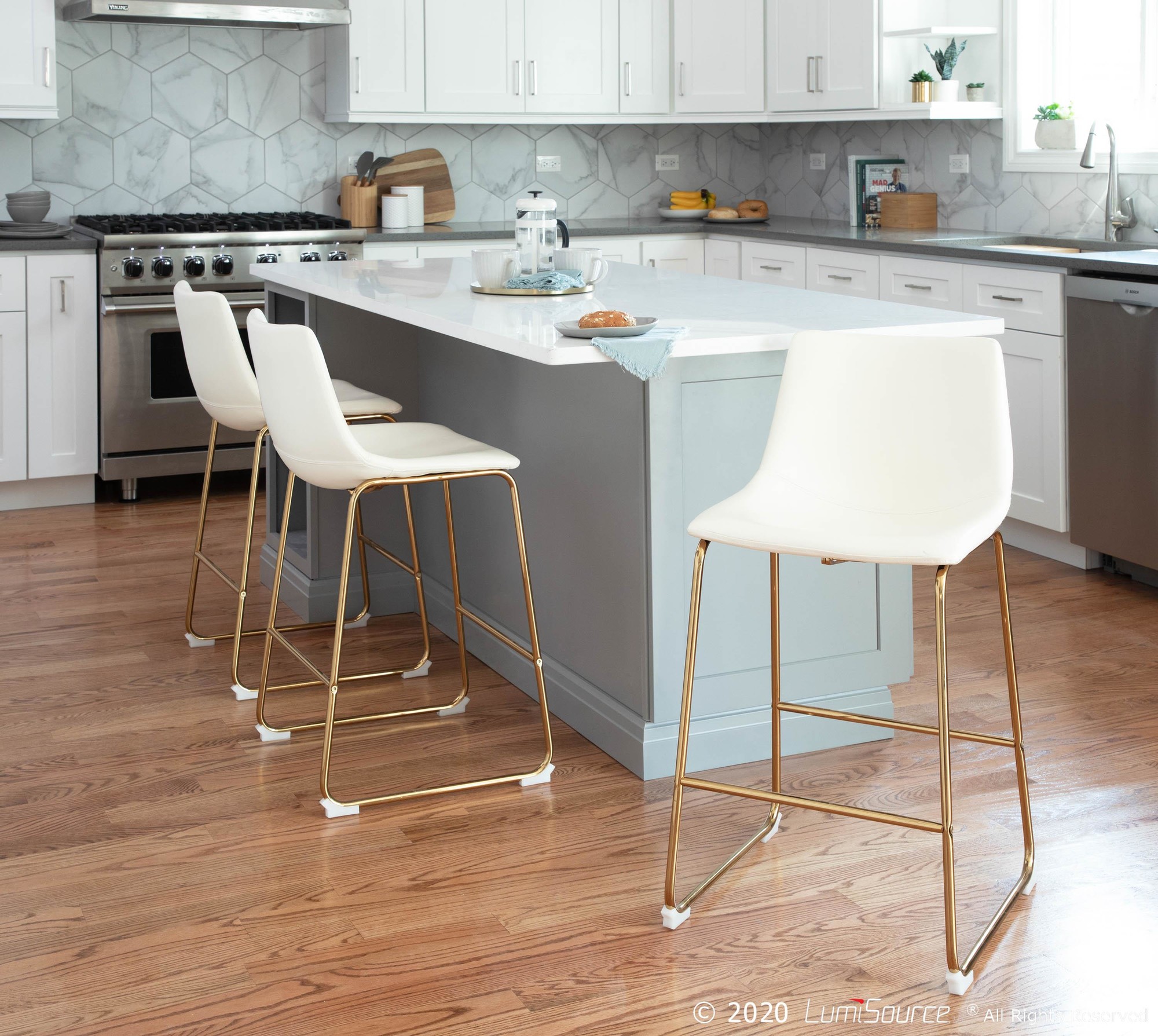 Duke Gold White Contemporary Counter Stools (Set of 2) 3 Duke Gold White Contemporary Counter Stools (Set of 2) - Image 3