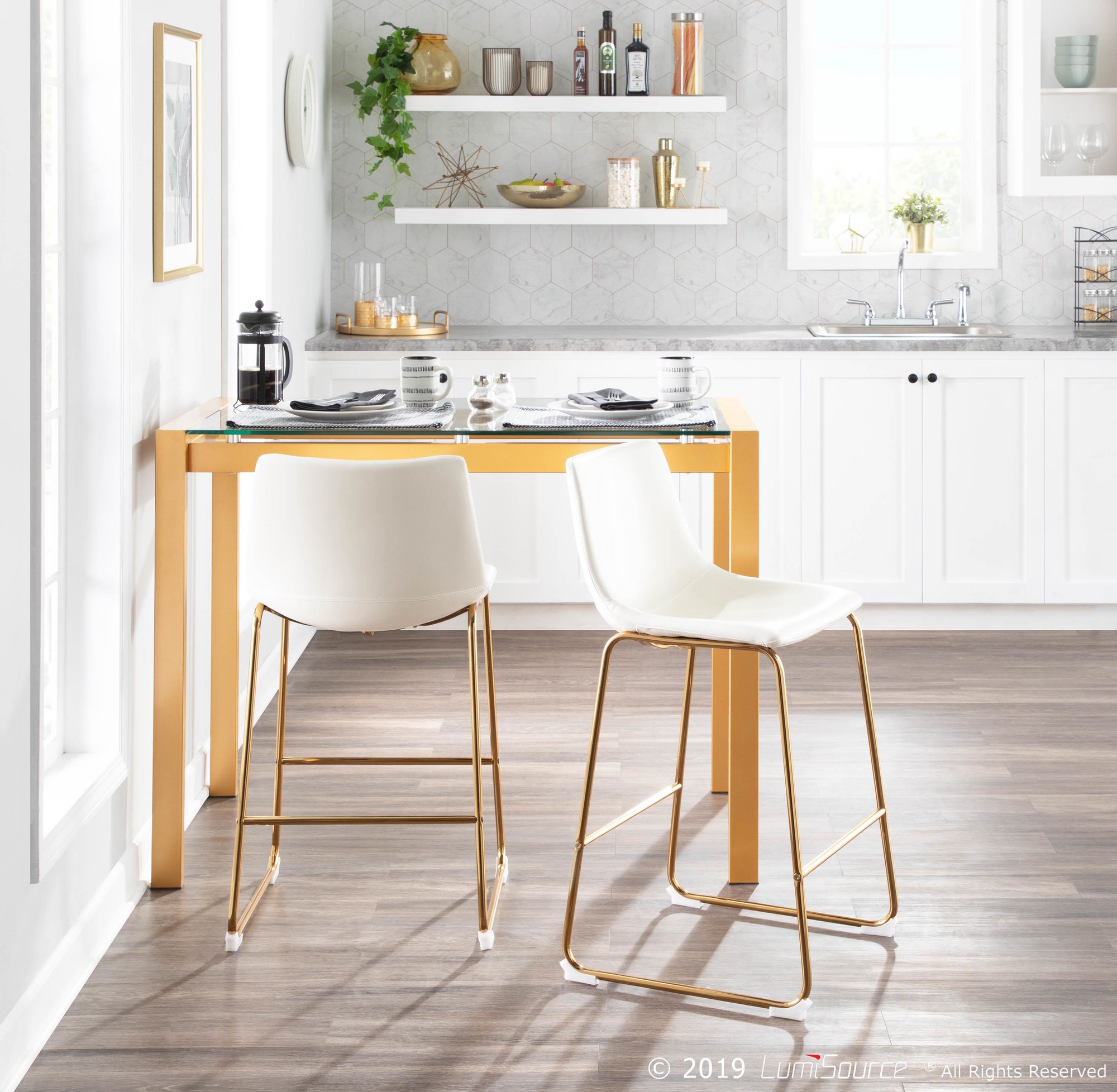 Duke Gold White Contemporary Counter Stools (Set of 2) 1 Duke Gold White Contemporary Counter Stools (Set of 2)