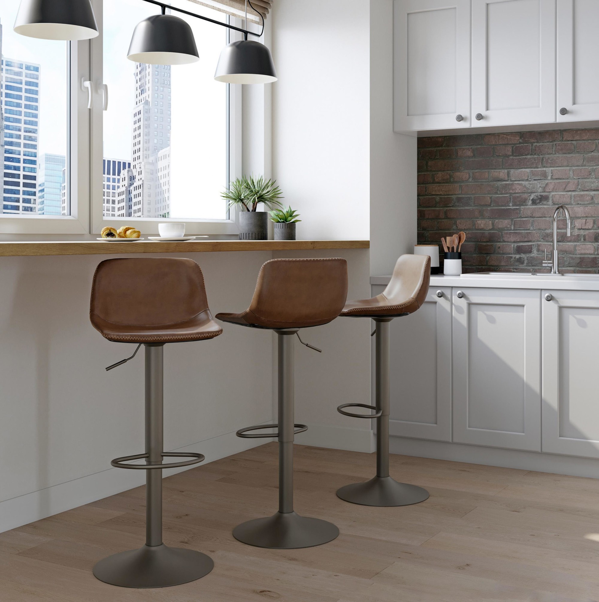 Duke Industrial Antique Metal Brown Faux Leather Adjustable Barstool (Set of 2) 5 Duke Industrial Antique Metal Brown Faux Leather Adjustable Barstool (Set of 2) - Image 5