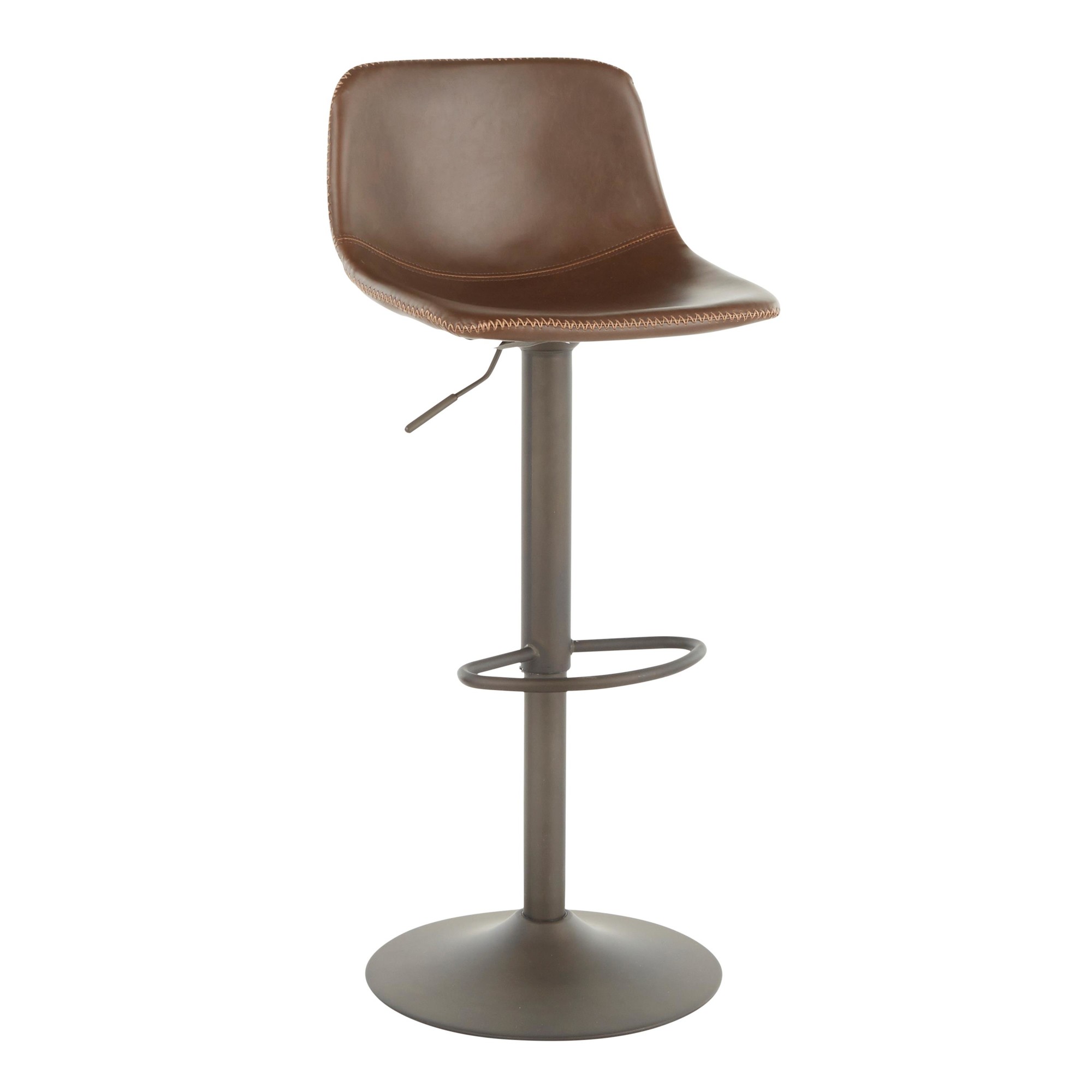 Duke Industrial Antique Metal Brown Faux Leather Adjustable Barstool (Set of 2) 6 Duke Industrial Antique Metal Brown Faux Leather Adjustable Barstool (Set of 2) - Image 6