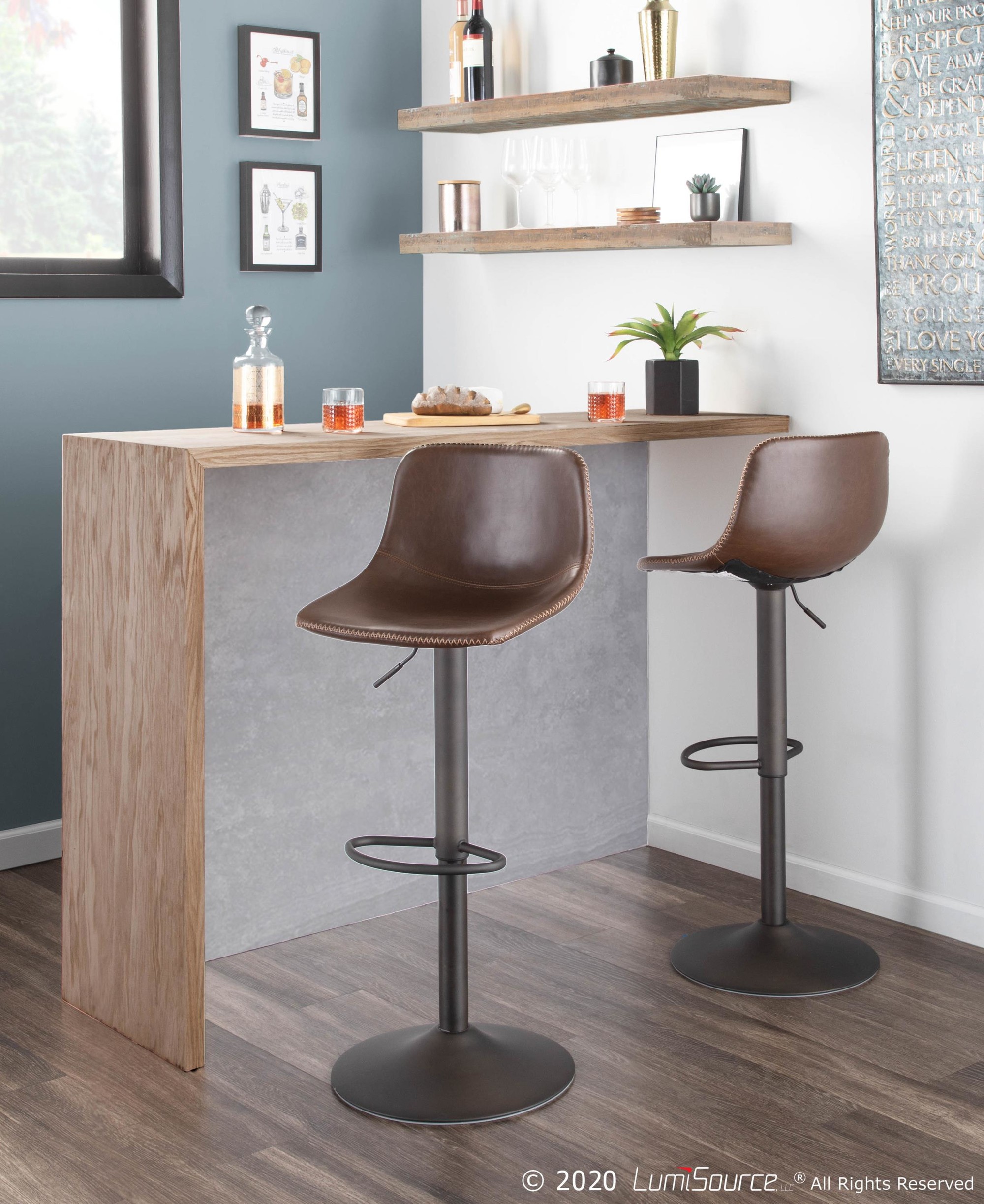 Duke Industrial Antique Metal Brown Faux Leather Adjustable Barstool (Set of 2) 1 Duke Industrial Antique Metal Brown Faux Leather Adjustable Barstool (Set of 2)