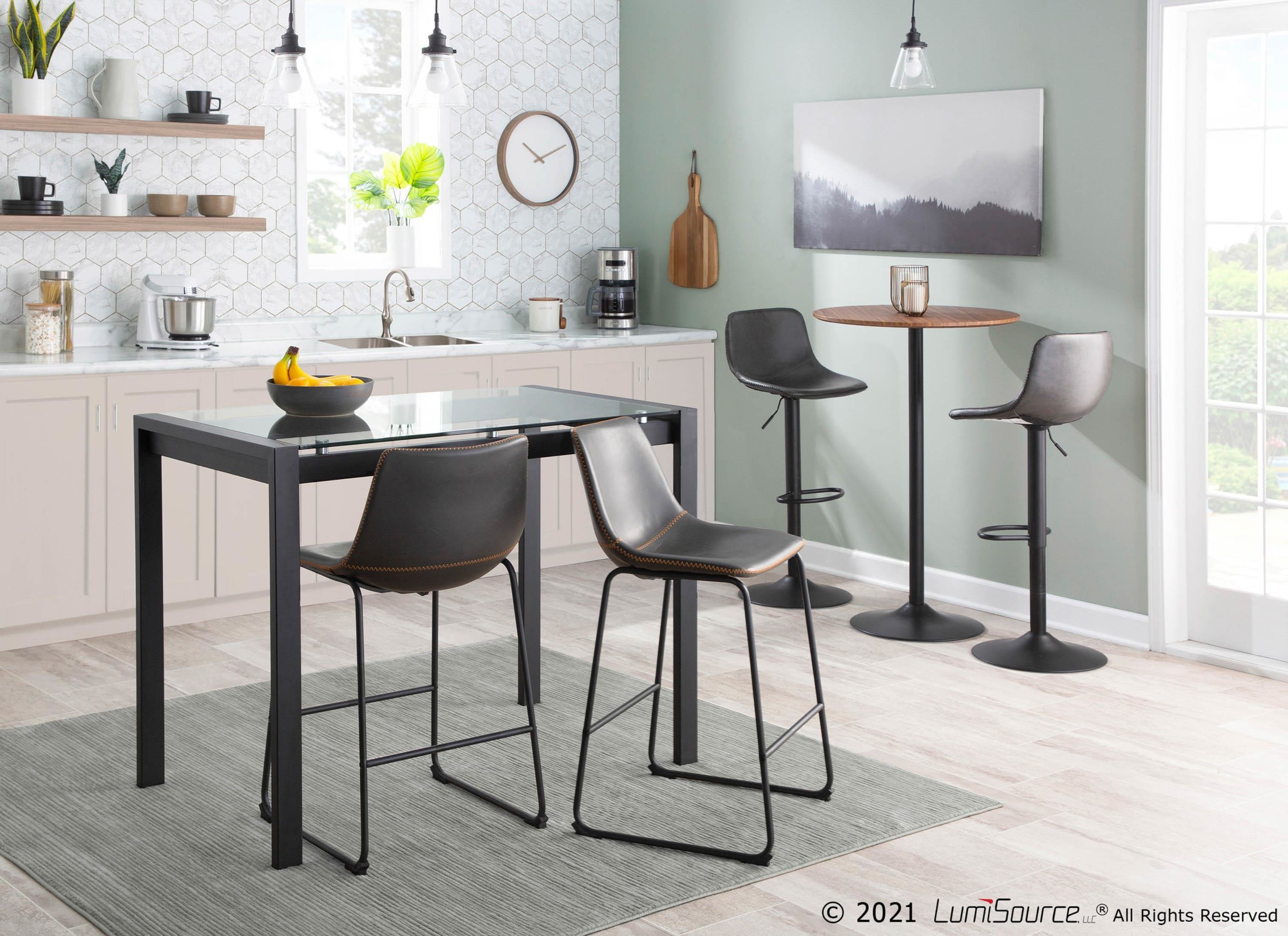 Duke Industrial Black Metal Grey Barstools (Set of 2) 2 Duke Industrial Black Metal Grey Barstools (Set of 2) - Image 2