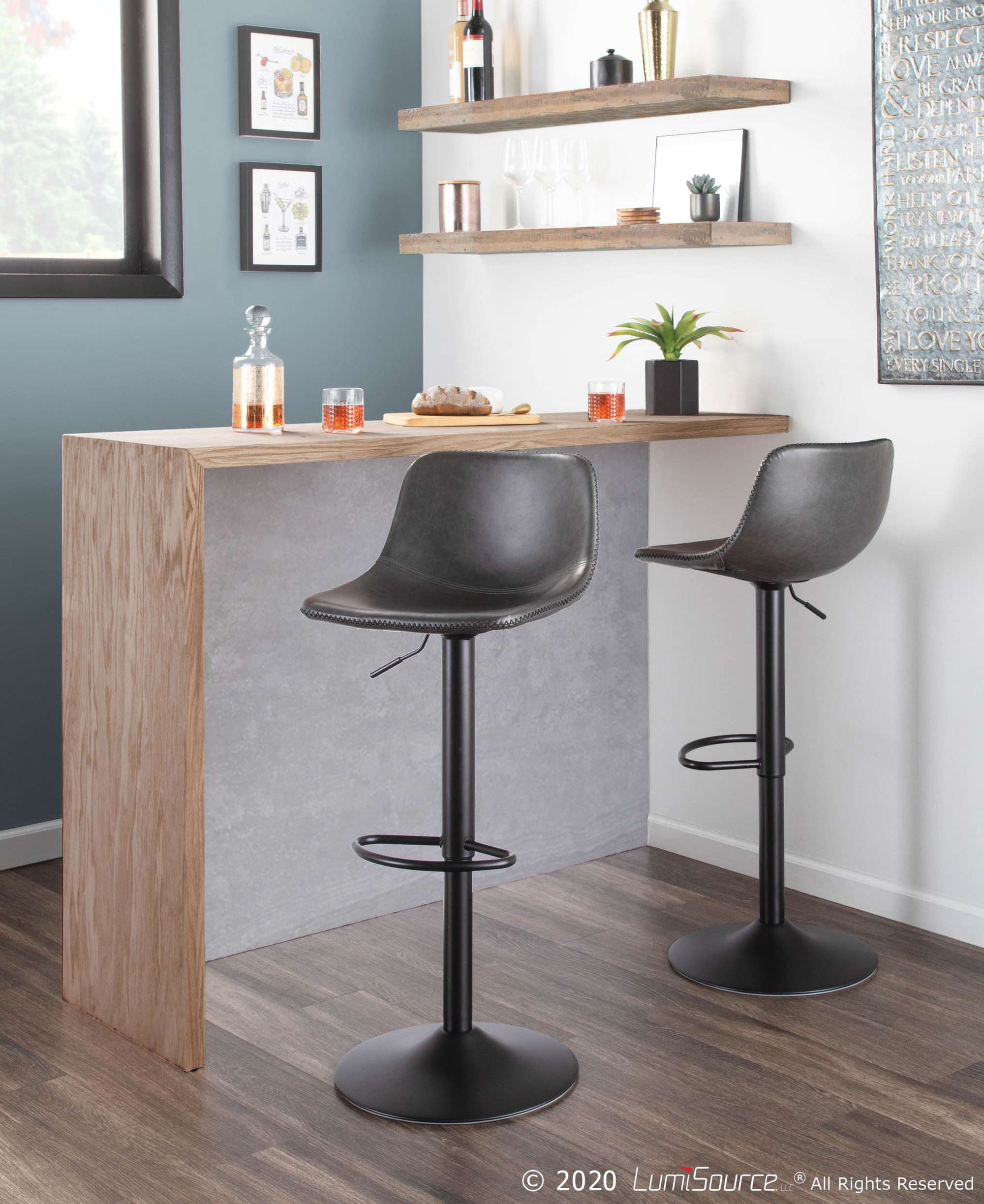 Duke Industrial Black Metal Grey Barstools (Set of 2) 3 Duke Industrial Black Metal Grey Barstools (Set of 2) - Image 3