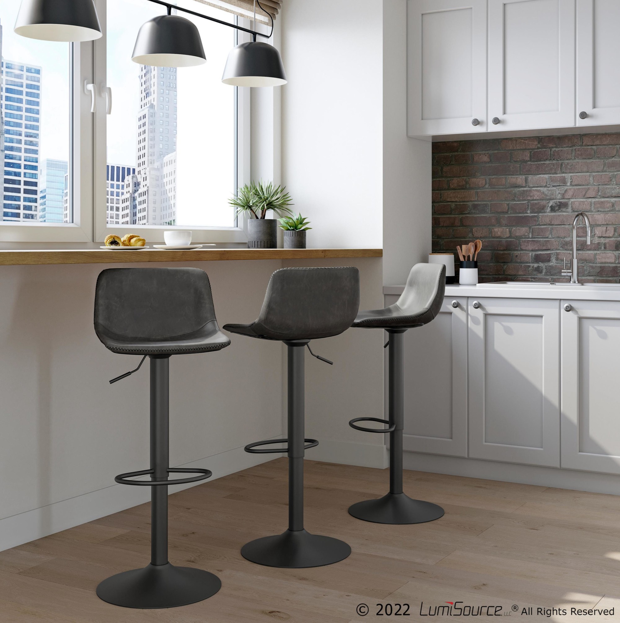 Duke Industrial Black Metal Grey Barstools (Set of 2) 1 Duke Industrial Black Metal Grey Barstools (Set of 2)
