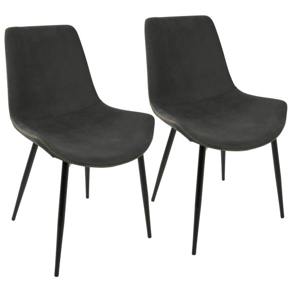 Duke Industrial Black and Grey Fabric Dining Chairs Set of 2 3
