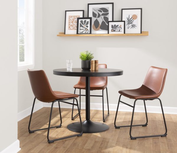 Duke Industrial Cognac Faux Leather Dining Chairs Set of 2 1
