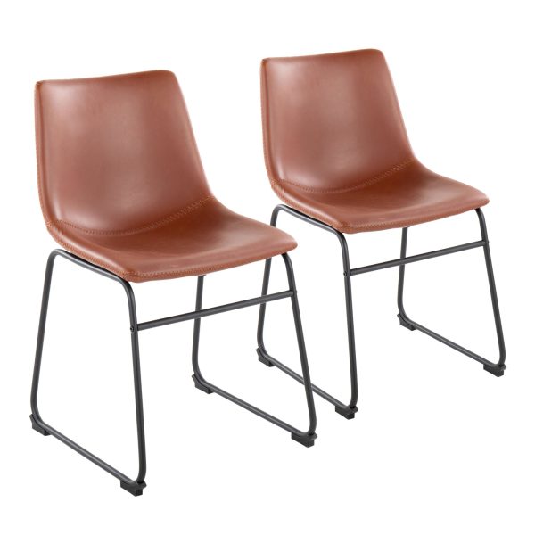 Duke Industrial Cognac Faux Leather Dining Chairs Set of 2 2