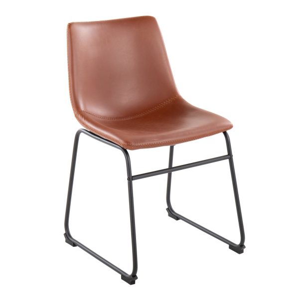 Duke Industrial Cognac Faux Leather Dining Chairs Set of 2 3