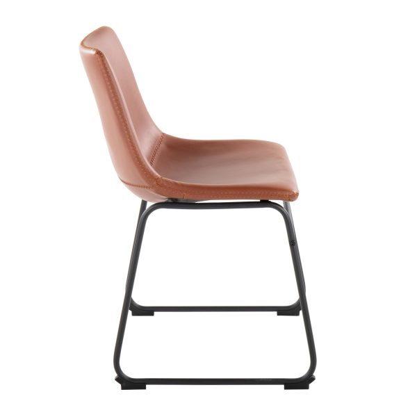 Duke Industrial Cognac Faux Leather Dining Chairs Set of 2 4
