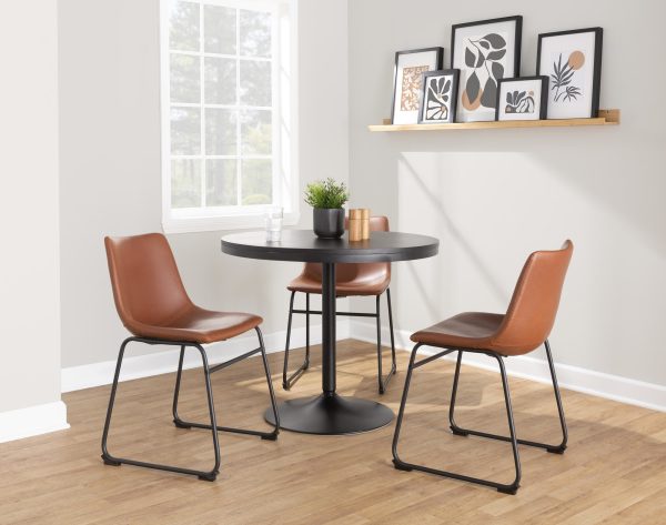 Duke Industrial Cognac Faux Leather Dining Chairs Set of 2