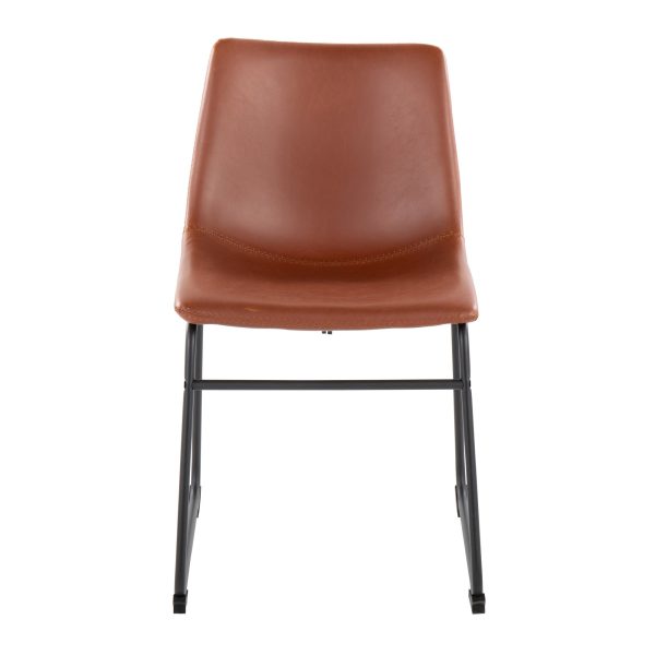 Duke Industrial Cognac Faux Leather Dining Chairs Set of 2 7