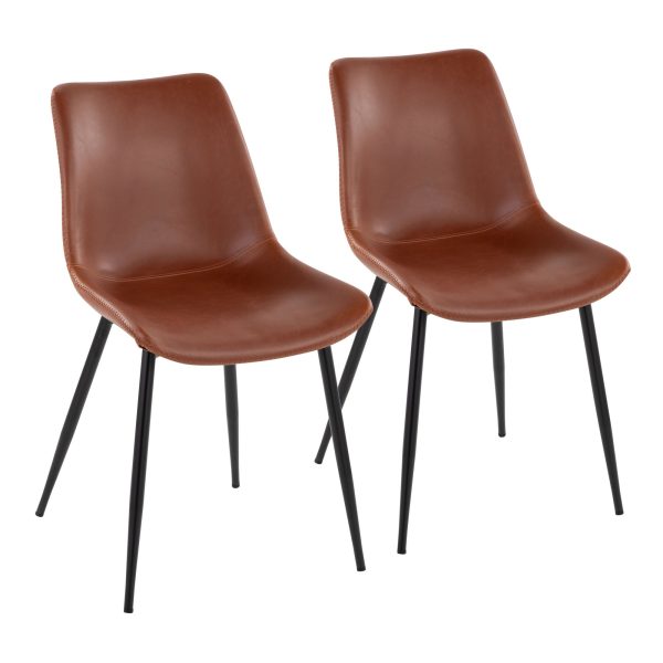 Durango Black Metal Cognac Faux Leather Dining Chairs Set of 2 2