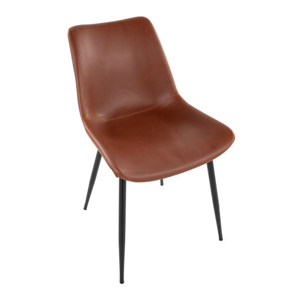 Durango Black Metal Cognac Faux Leather Dining Chairs Set of 2 8